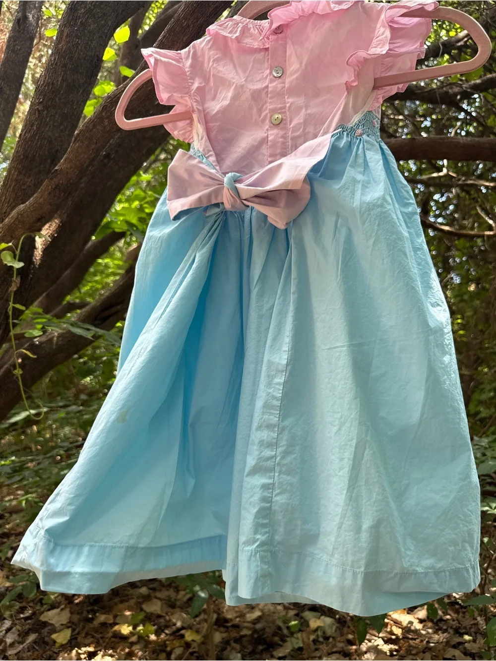 Girls Pink & Light Blue Smocked Ruffle Dress